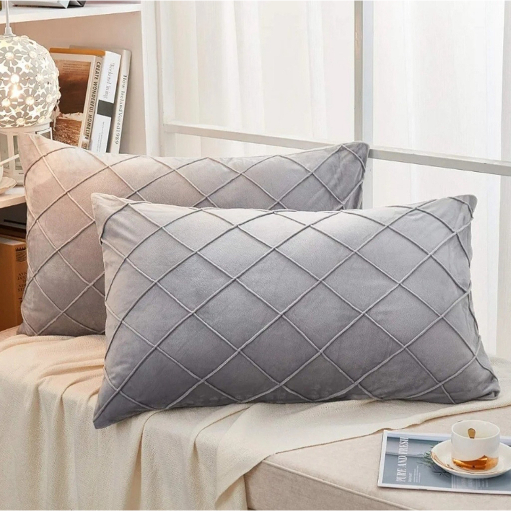 Rectangular Velvet Pillow Cover In Light Gray set of 4